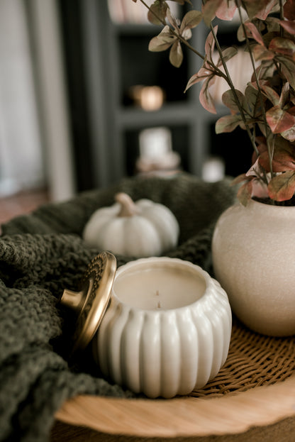 Autumn Ivory Ceramic Pumpkin Jar