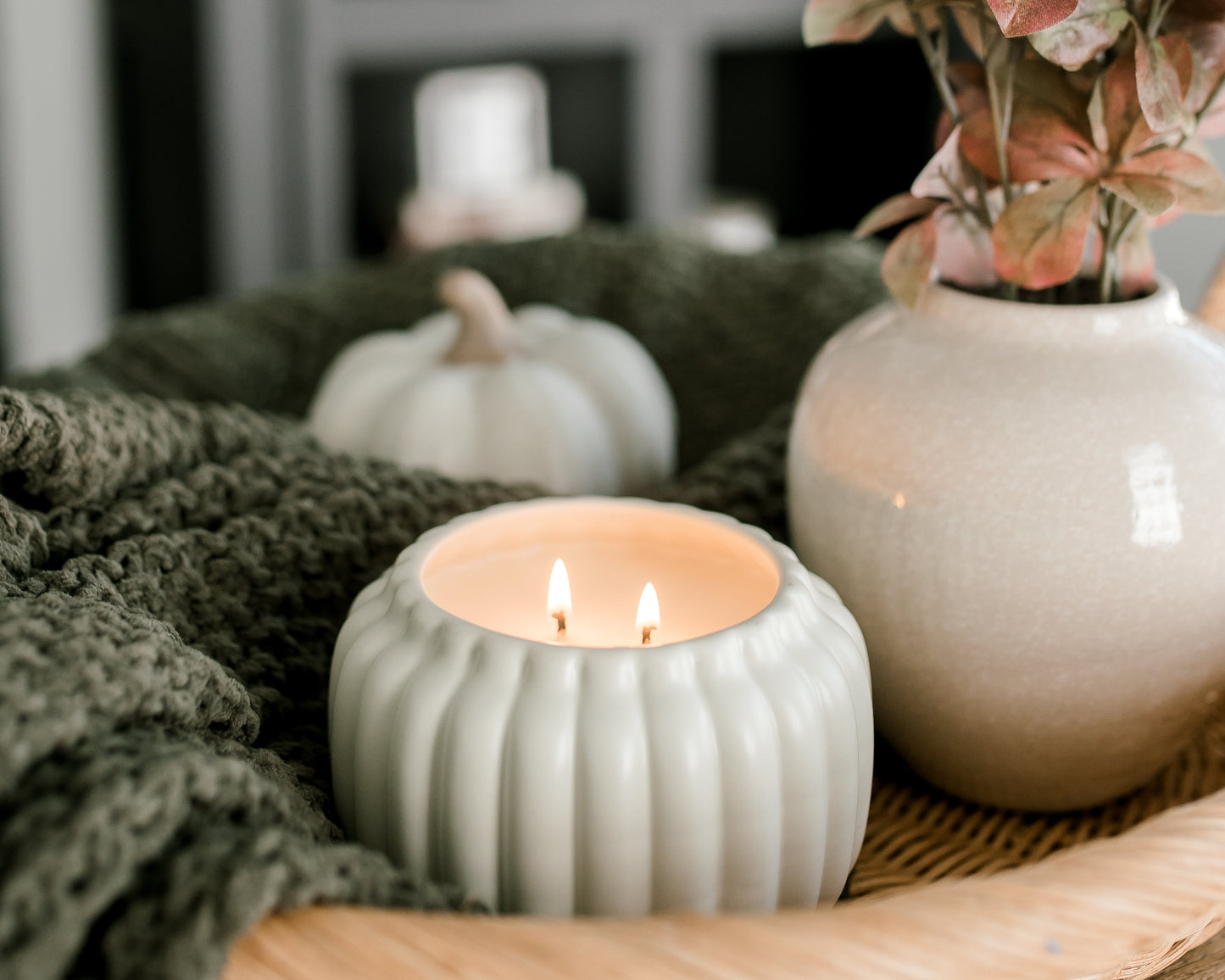 Autumn Ivory Ceramic Pumpkin Jar