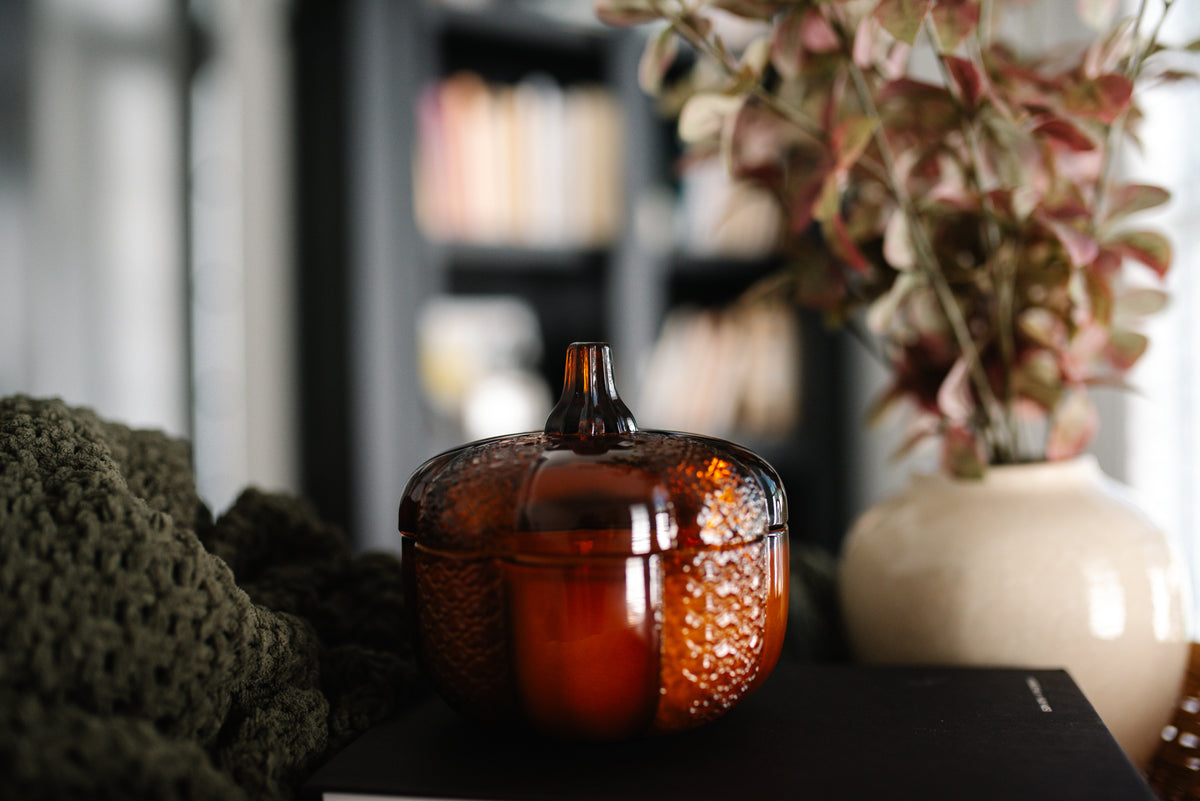 Amber Heirloom Glass Pumpkin Vessel